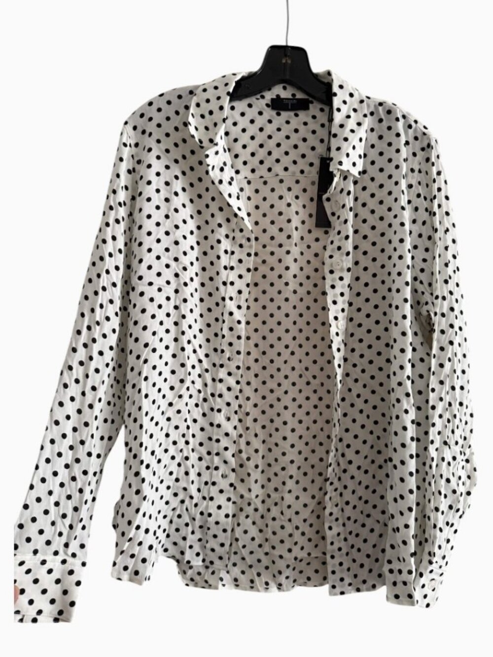 NWT T TAHARI WOMEN'S WHITE BLACK POLKA DOT BUTTON FRONT BLOUSE SIZE M - Picture 5 of 6
